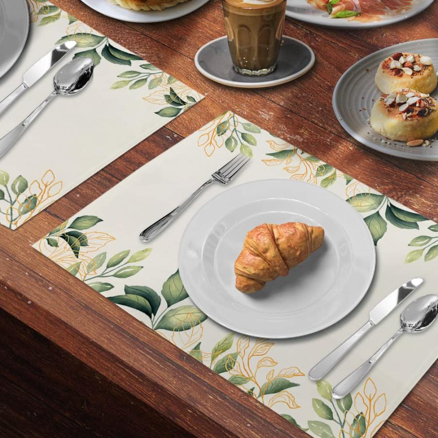 【並行輸入品】ナチュラルリーフランチョンマット 屋内 4枚セット 洗濯可能 滑り止め グリーン 植物植物 ダイニングキッチンテーブルマット ホー | ブランド登録なし | 06