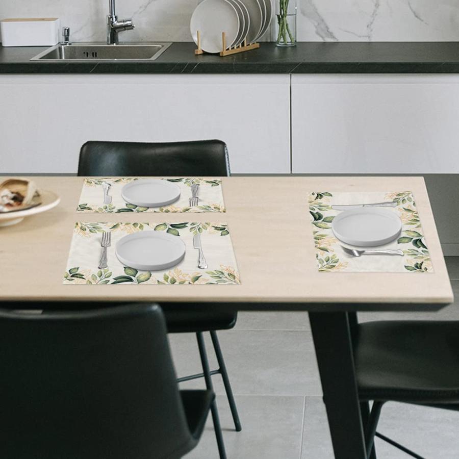 【並行輸入品】ナチュラルリーフランチョンマット 屋内 4枚セット 洗濯可能 滑り止め グリーン 植物植物 ダイニングキッチンテーブルマット ホー | ブランド登録なし | 09