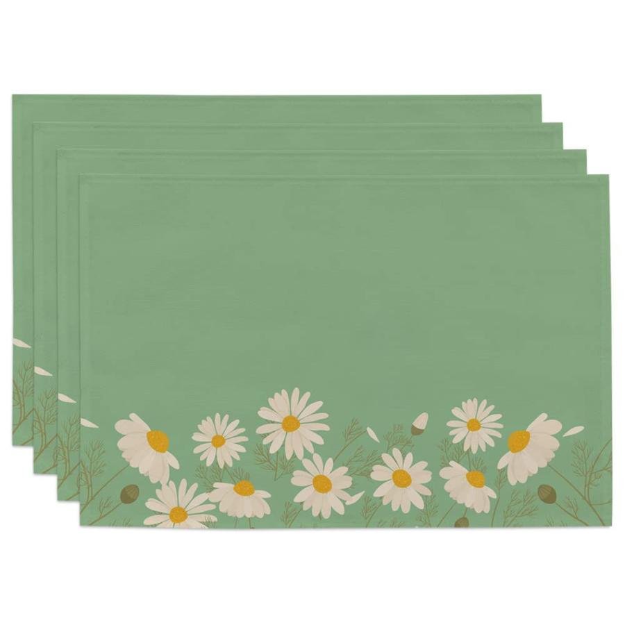 【並行輸入品】サマーデイジープレースマット 屋内 4枚セット 洗濯可能 滑り止め アウトドア グリーン フラワー プレースマット ダイニングキッ | ブランド登録なし