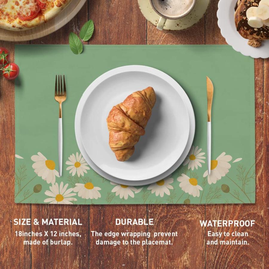 【並行輸入品】サマーデイジープレースマット 屋内 4枚セット 洗濯可能 滑り止め アウトドア グリーン フラワー プレースマット ダイニングキッ | ブランド登録なし | 03