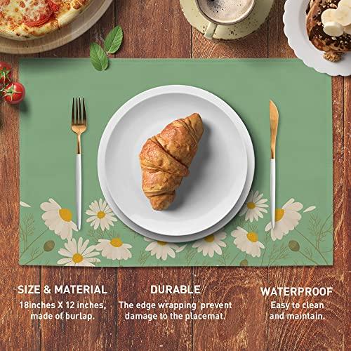 【並行輸入品】サマーデイジープレースマット 屋内 4枚セット 洗濯可能 滑り止め アウトドア グリーン フラワー プレースマット ダイニングキッ | ブランド登録なし | 04