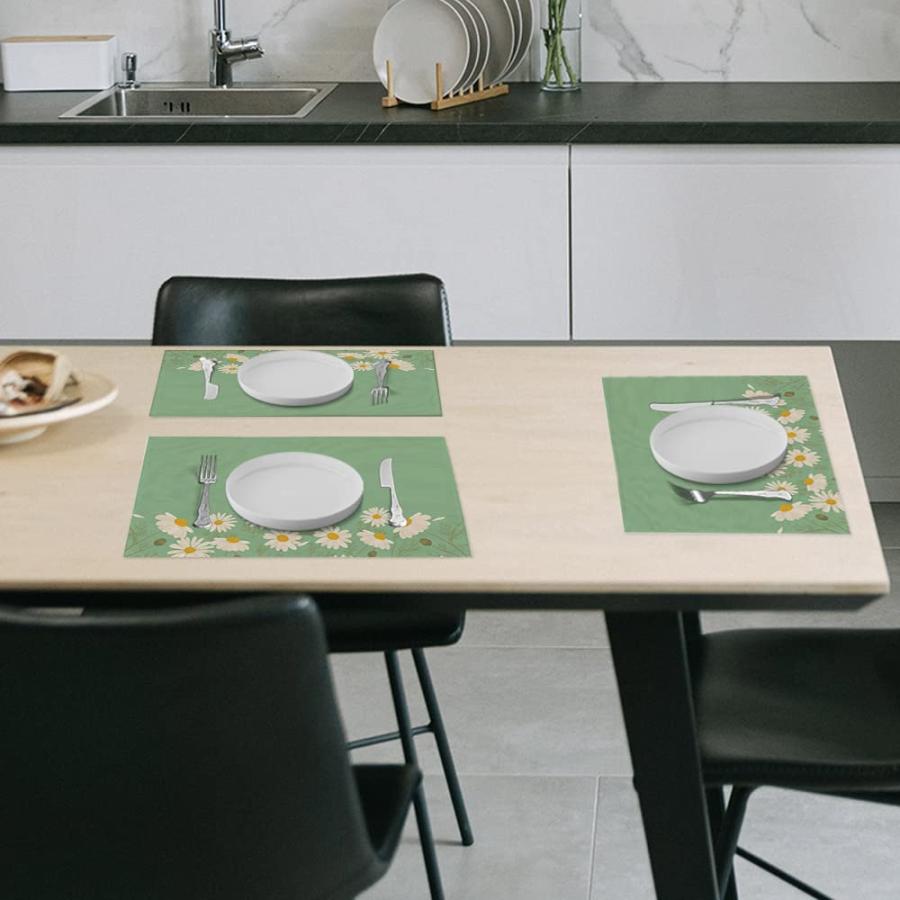【並行輸入品】サマーデイジープレースマット 屋内 4枚セット 洗濯可能 滑り止め アウトドア グリーン フラワー プレースマット ダイニングキッ | ブランド登録なし | 09
