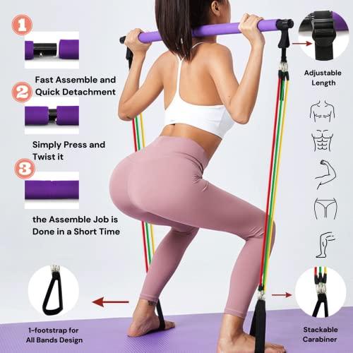 【並行輸入品】EZ Peach アップグレード ポータブル ピラティス バーキット レジスタンスバンド付き 男女兼用 フルボディフィットネス機器_4