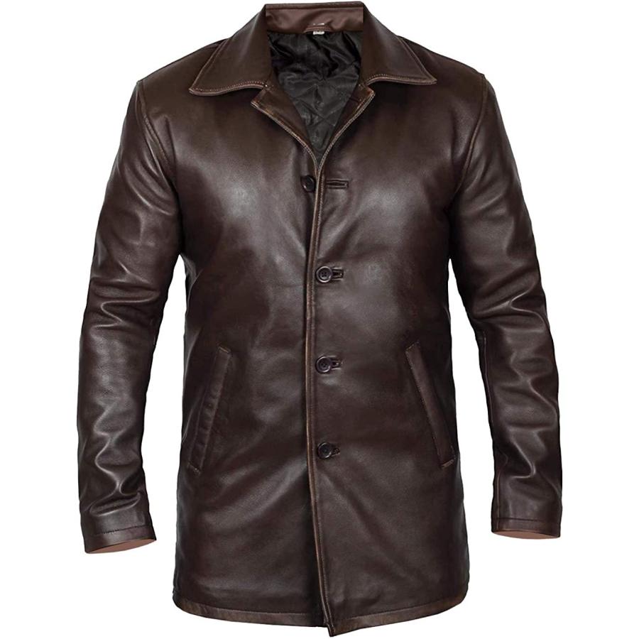【並行輸入品】men's Lambskin Leather Bomber Biker Jacket Brown Jacket Mens Cafの画像