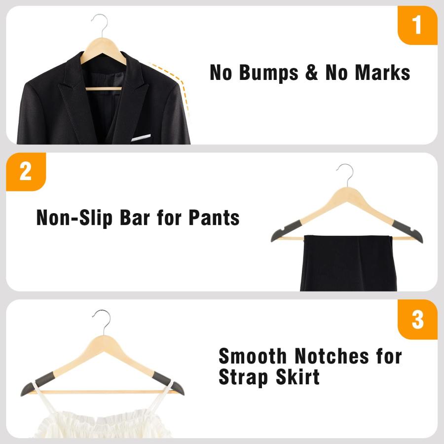 【並行輸入品】Solid Natural Wooden Coat Hangers, 20 Pack Heavy Duty Smooth Finの画像