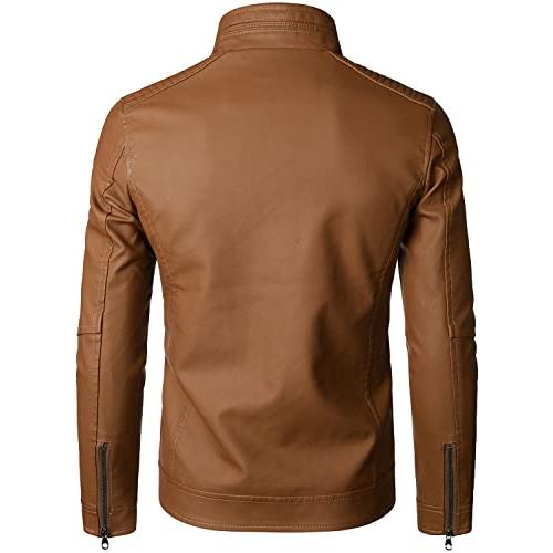 【並行輸入品】HOOD CREW Men’s Classic Zip Up Bomber Faux Leather Jackets Brownの画像