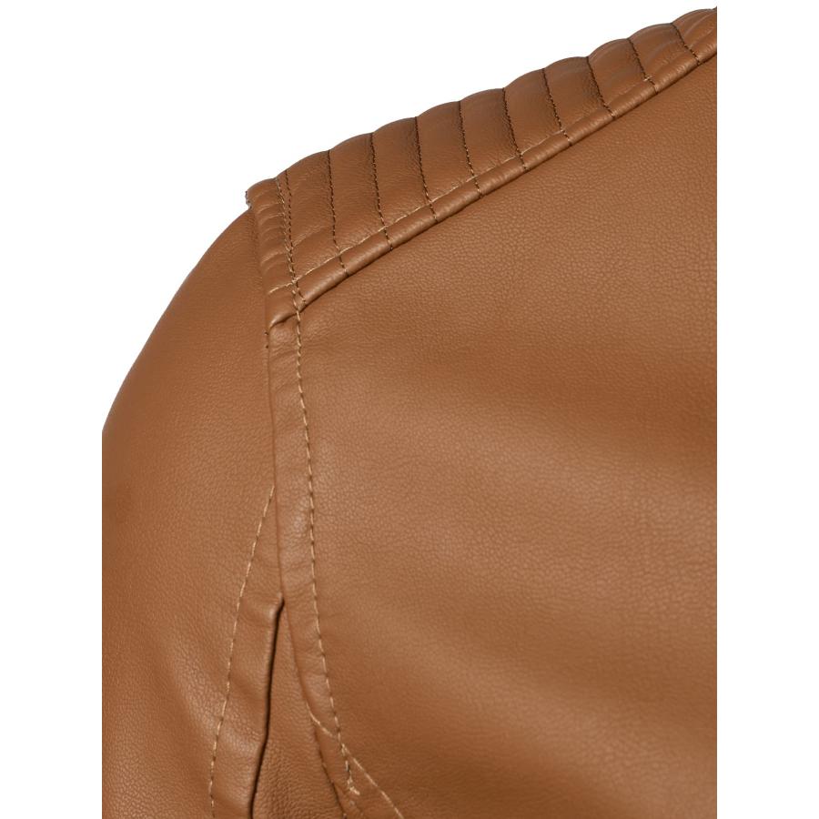 【並行輸入品】HOOD CREW Men’s Classic Zip Up Bomber Faux Leather Jackets Brownの画像
