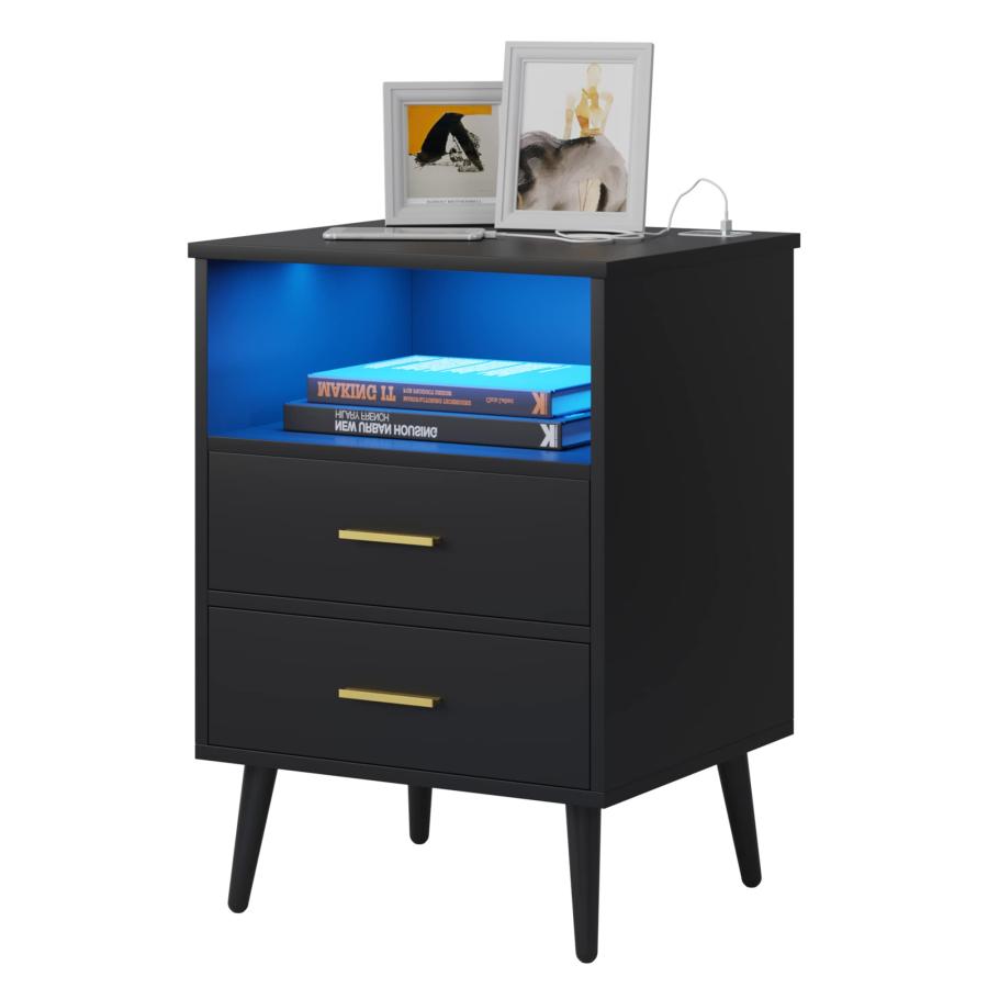 【並行輸入品】Lvifur LEDナイトスタンド 3色 調光機能付き 引き出し2個付き 寝室家具用 モダンエンドサイドテーブル サイドベッドテー_2