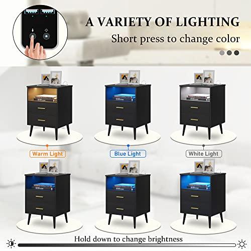 【並行輸入品】Lvifur LEDナイトスタンド 3色 調光機能付き 引き出し2個付き 寝室家具用 モダンエンドサイドテーブル サイドベッドテー_6