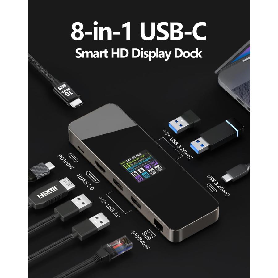 DOCKCASE (ドックケース) ビジュアルスマートUSB Cハブ (8イン1) HDMIポート 4K@60Hz 100W PD 並行輸入品｜import-tabaido｜04