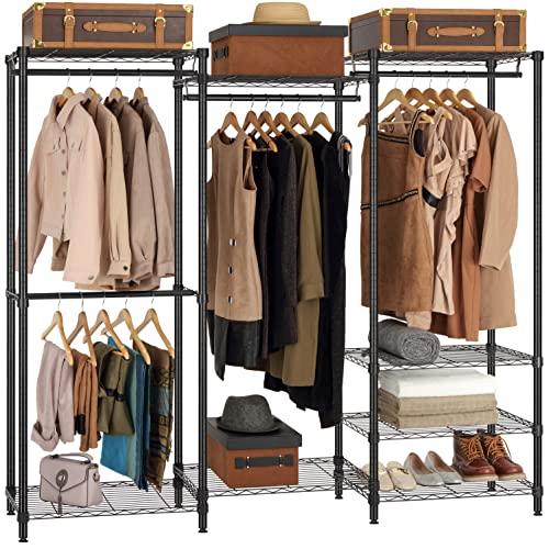 【並行輸入品】Finnhomy ポータブル衣類ラック 衣類吊り下げ用 高耐久 衣類ラック ワードローブ クローゼットシステム 調節可能な棚8枚&_1