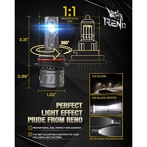 【並行輸入品】RENO 9007 LEDフォグライト電球 9007 HB5電球 16000ルーメン 6500K ブライトホワイト パワースポーツ