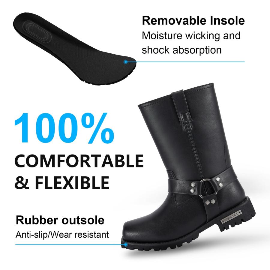 【並行輸入品】GARGOYLE BELLS Mens Harness Straps Motorcycle Leather Boots， Bla_9