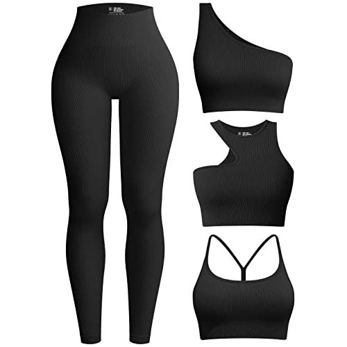 【並行輸入品】OQQ Women's 4 Piece Workout Ribbed Yoga High Waist Legging 3 Cro_1