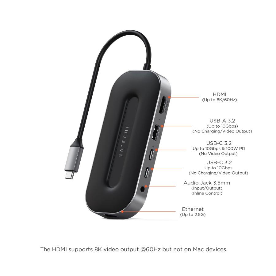 並行輸入品】Satechi USB4 マルチハブ 6 in 1 イーサネット 2.5G, USB