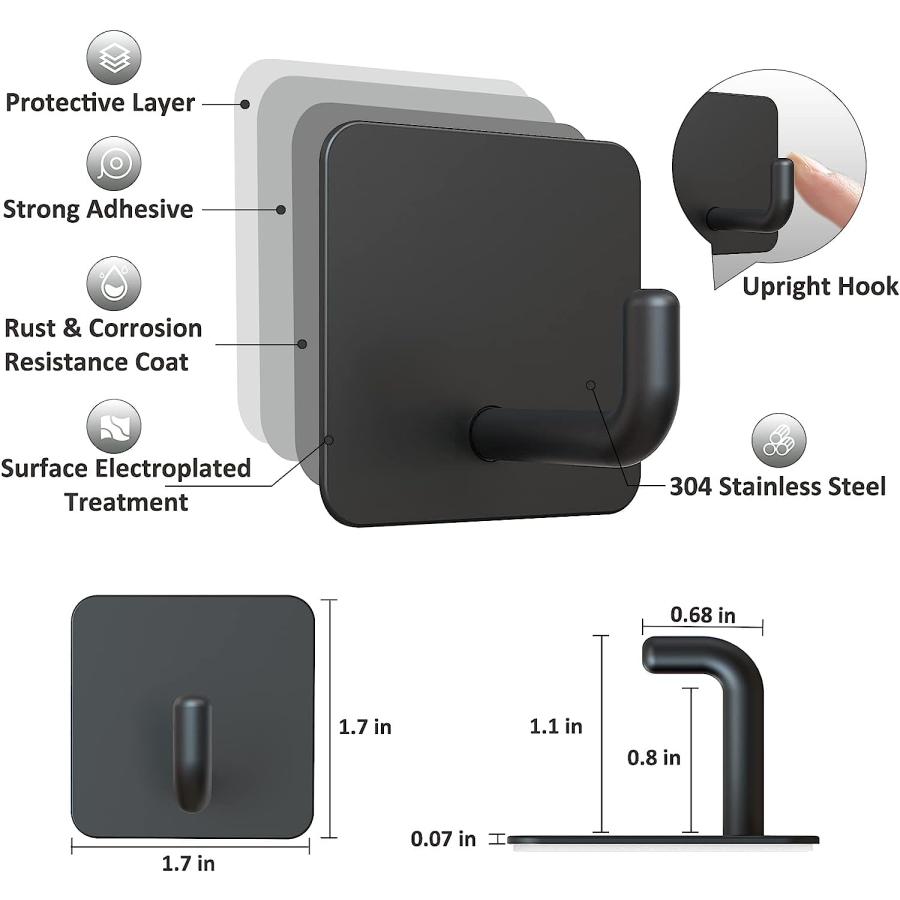 なた 並行輸入品】VIS'V Adhesive Hooks Black Self Adhesive Shower Wall