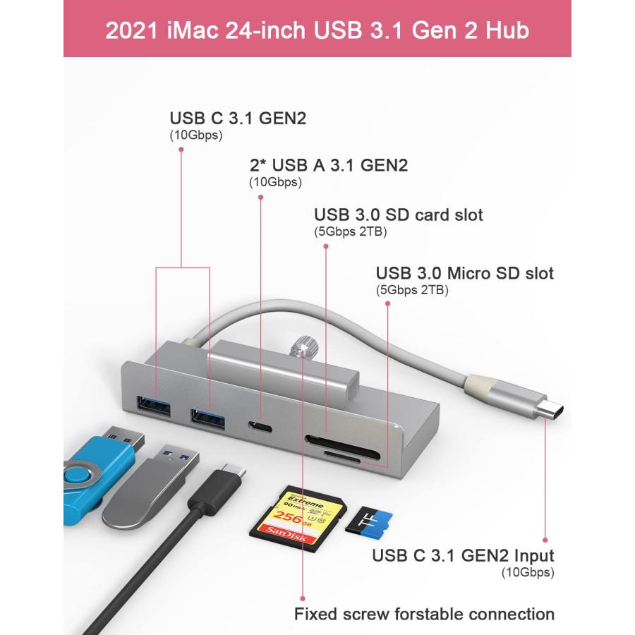 USB Cハブ iMac 24インチ 2021   Gen2 10Gbps iMacアダプター   マルチポートクランプ iMac 並行輸入品｜import-tabaido｜06