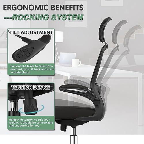【並行輸入品】人間工学に基づいたオフィスチェア、ホームオフィスデスクチェア、調節可能なヘッドレスト\u0026ランバーサポート付きハイバックメッシュコンピ_7