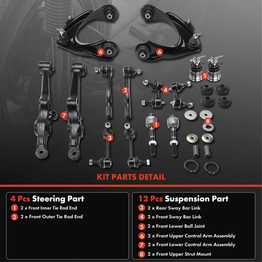 【並行輸入品】A Premium 16Pcs Front Rear Suspension Kit, Upper Lower Control Aの画像