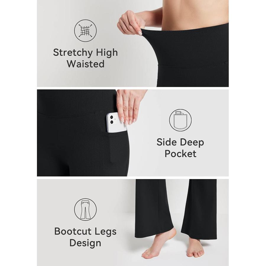 【並行輸入品】BALEAF Women's Flare Leggings with Pockets Flare Pants Bootcut Y