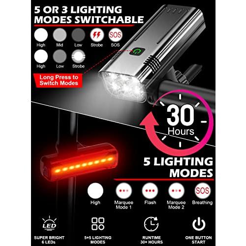 【並行輸入品】9000 Lumens Bike Lights Front and Back for Night Riding， 5200 mA_7