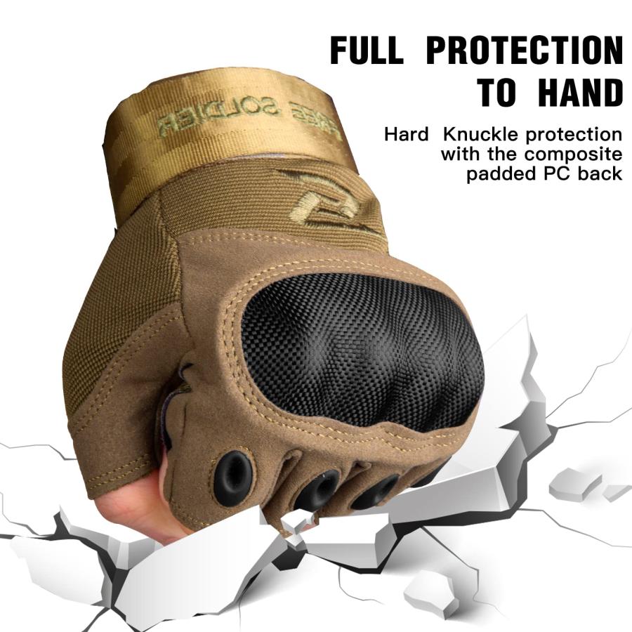 FREE SOLDIER Fingerless Motorcycle Gloves for Men Half Finger Glo