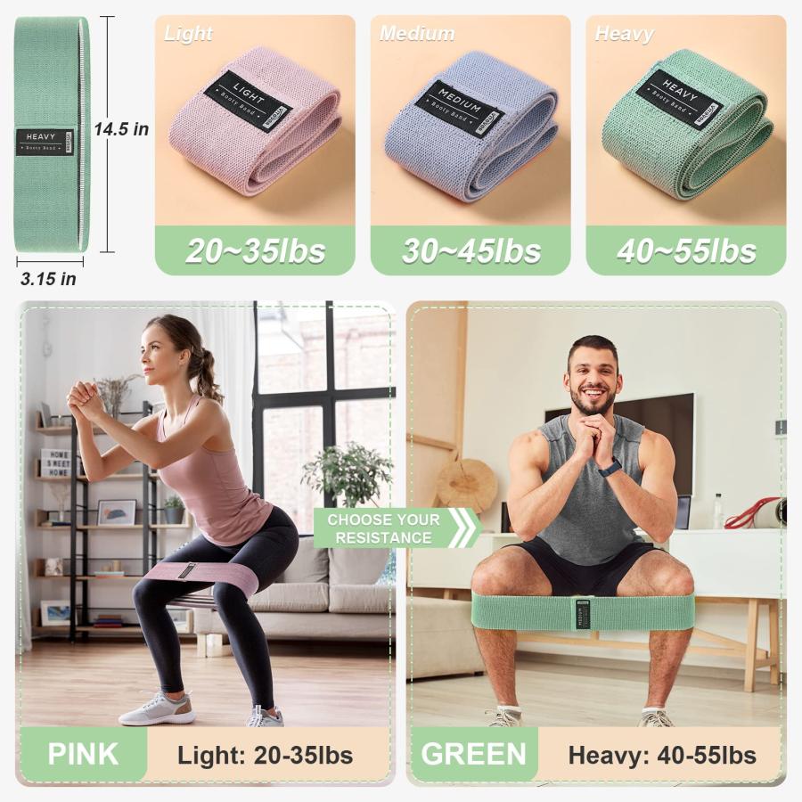 【並行輸入品】ブーティーバンドセット 3段階 ワークアウト用レジスタンスバンド 女性用脚とお尻用エクササイズバンド ヨガスターターセット 3 Lの画像