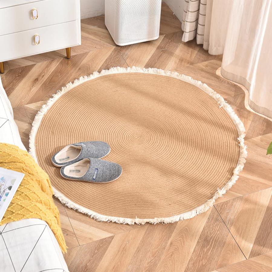 LYZOLICS Hand Woven Jute Rug with Tassel, 2.6' Round Natural, Re 並行輸入品｜import-tabaido｜04