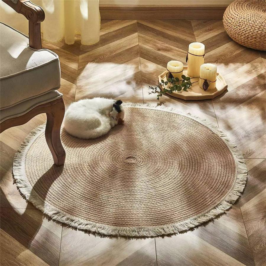 LYZOLICS Hand Woven Jute Rug with Tassel, 2.6' Round Natural, Re 並行輸入品｜import-tabaido｜07