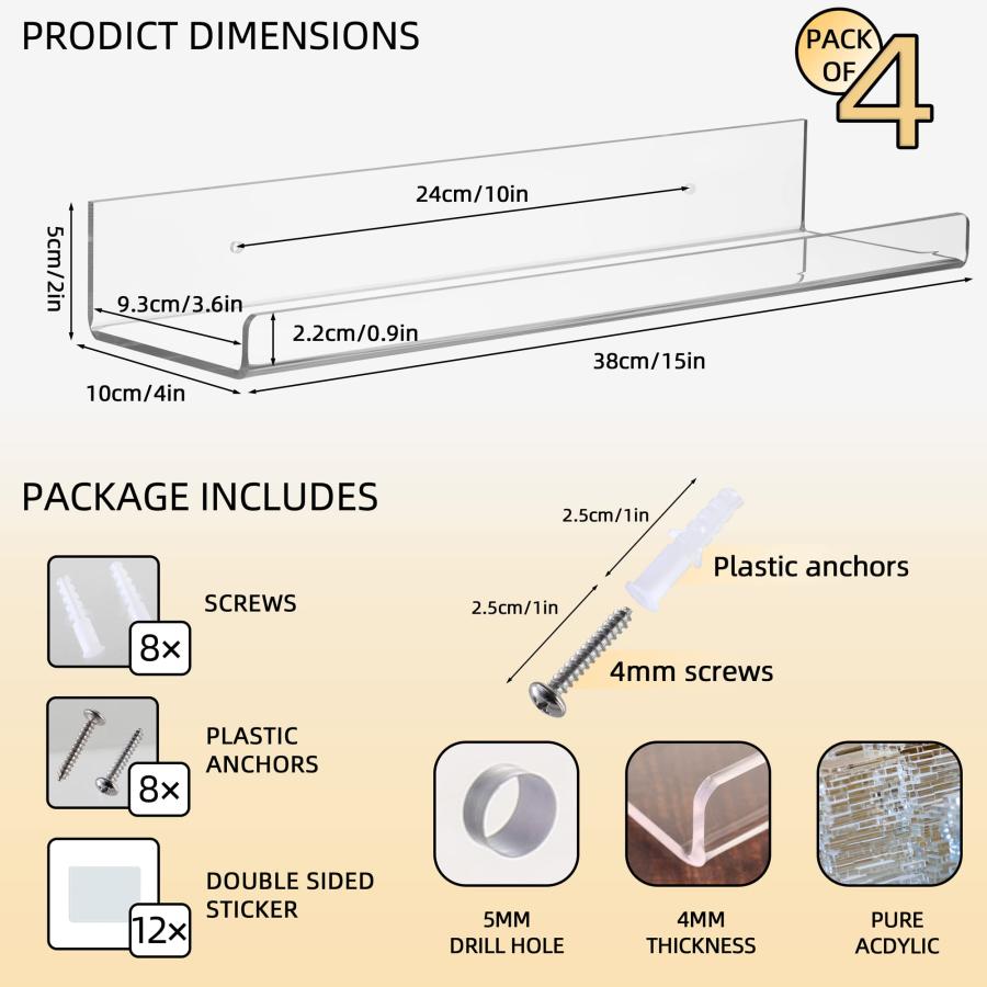 【並行輸入品】LUOBAO Acrylic 15\" Invisible Floating Wall Ledge Display Shelvesの画像