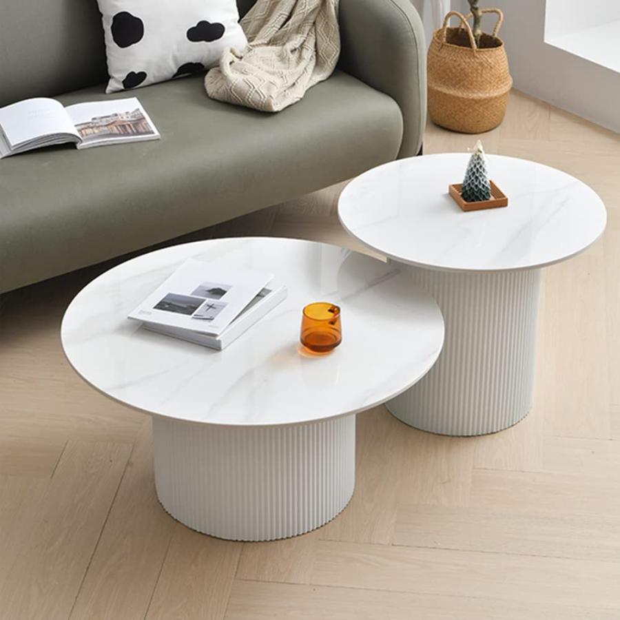 【並行輸入品】LITFAD Slate Round Coffee Table Pedestal Cocktail Table Modern L_3