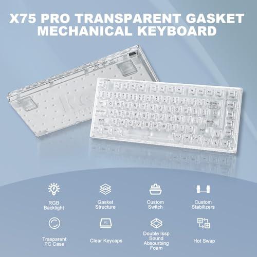YUNZII X75 PRO 82キーワイヤレス ホットスワップ対応メカニカルゲーミングキーボード 透明キーキャップ BT5.0/ 並行輸入品｜import-tabaido｜05