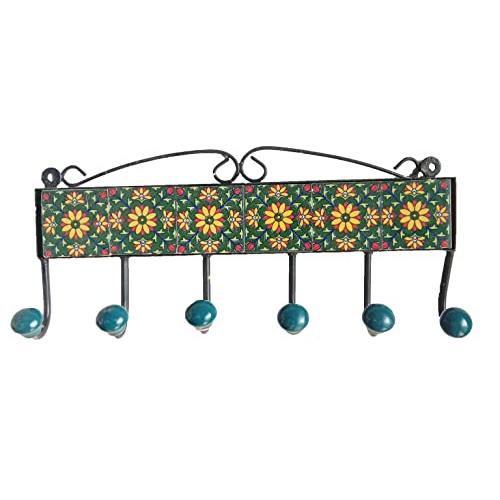 【並行輸入品】PARIJAT HANDICRAFT ハンドペイント 美しく異なるデザイン セラミック壁フックハンガー キーホルダー 帽子 洋服掛_1