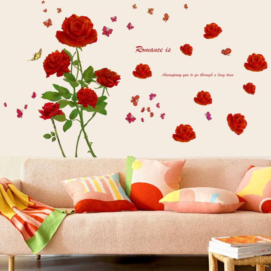 Rose Flowers Wall Stickers Romance Valentine's Day Wall Decals D 並行輸入品