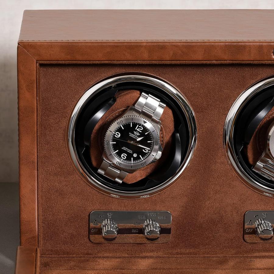 【並行輸入品】ROTHWELL トリプルウォッチワインダー 自動時計用 静音モーター 複数の速度と回転設定付き (タン/ブラウン)の画像