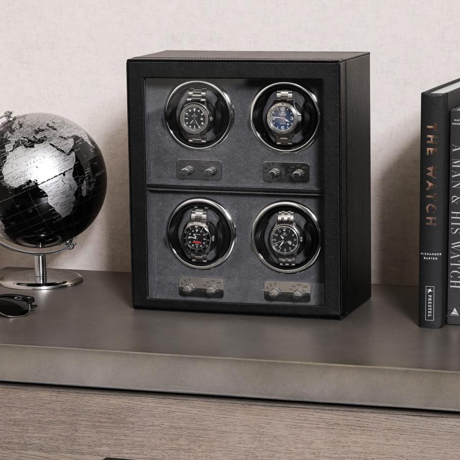 【並行輸入品】Rothwell トリプルウォッチワインダー 自動時計用 静音モーター付き 複数の速度と回転設定, ブラック/グレー, 4 Watの画像