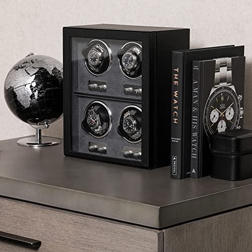 【並行輸入品】Rothwell トリプルウォッチワインダー 自動時計用 静音モーター付き 複数の速度と回転設定, ブラック/グレー, 4 Watの画像