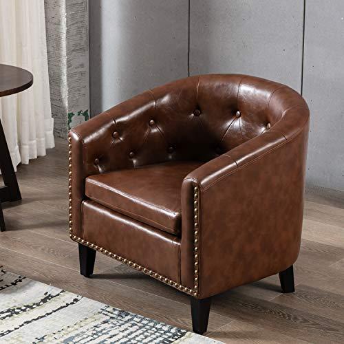 ブランド登録なし - 【並行輸入品】Barrel Chair Accent Armchair Living Room Chair, Modern PU Leathe