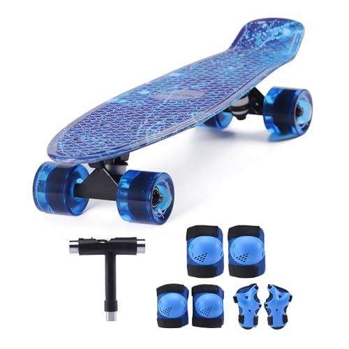 超歓迎された キッズ スケートボードセット 初心者向け 保護具とスケートツール付き ブルー Kids Skateboard Sets for B 並行輸入品