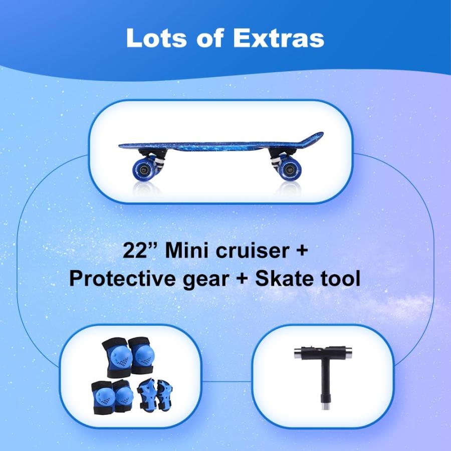 超歓迎された キッズ スケートボードセット 初心者向け 保護具とスケートツール付き ブルー Kids Skateboard Sets for B 並行輸入品