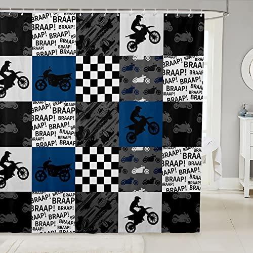 Dirt Bike Shower Curtain Black Grey Blue Motocross Rider Bathroo 並行輸入品｜import-tabaido｜02