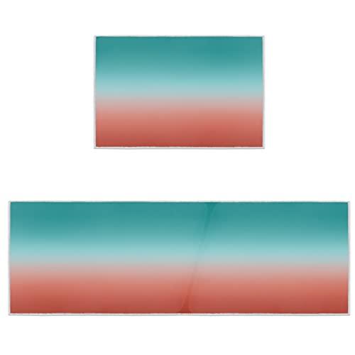 【並行輸入品】Abstract Art Ombre Red Turquoise Kitchen Rugs Set of 2， Washable