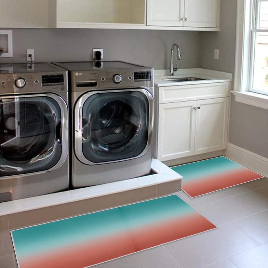 【並行輸入品】Abstract Art Ombre Red Turquoise Kitchen Rugs Set of 2， Washable