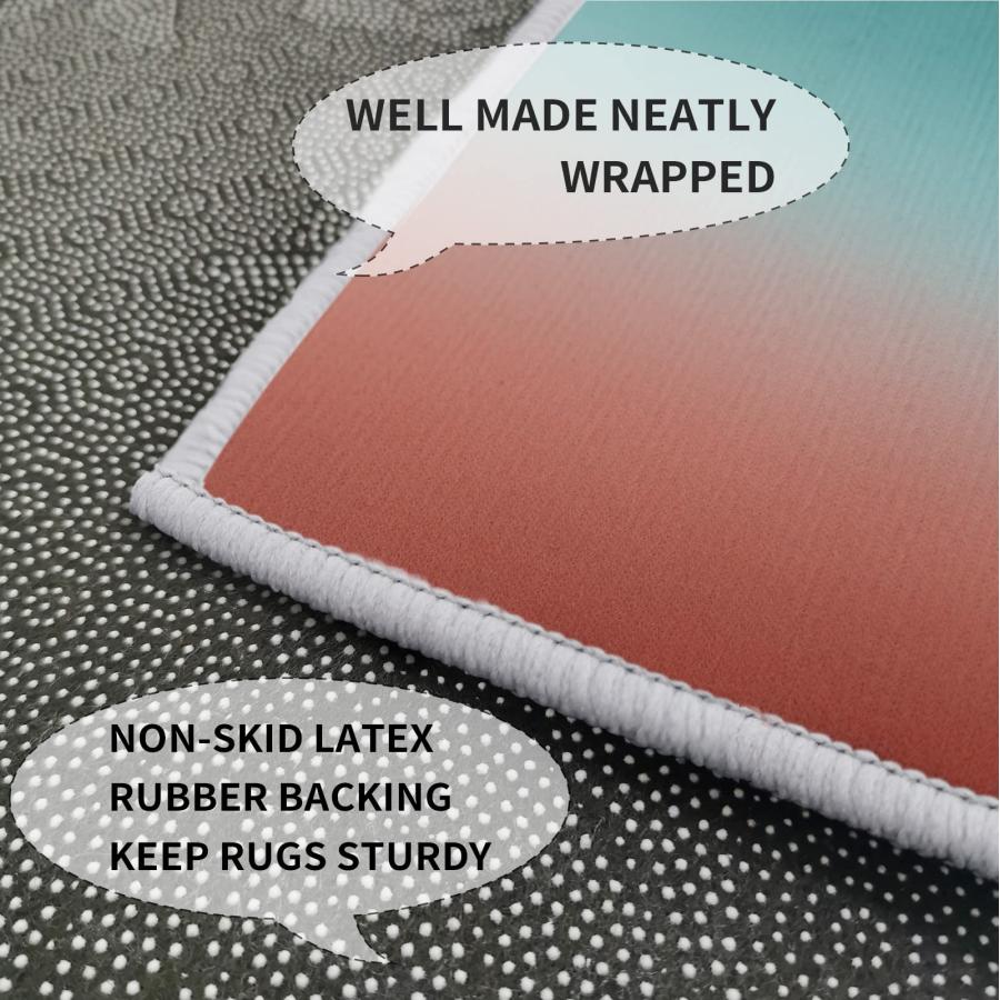 【並行輸入品】Abstract Art Ombre Red Turquoise Kitchen Rugs Set of 2， Washable