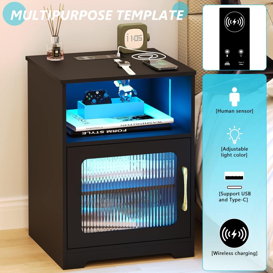 【並行輸入品】HNEBC Auto LED Nightstand with Charging Station, Smart Night Sta_9