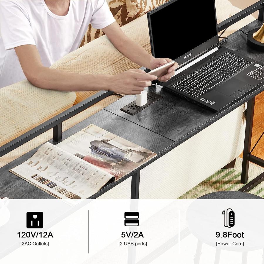 VECELO (ヴェセロ) 狭い家具 ソファ カウチの後ろ メタルフレームとバッファル コンソールテーブル 電源コンセント&USB ヴェセロ 狭い家具 ソファ カウチの後ろ メタルフレームとバッファル コンソールテーブル with and