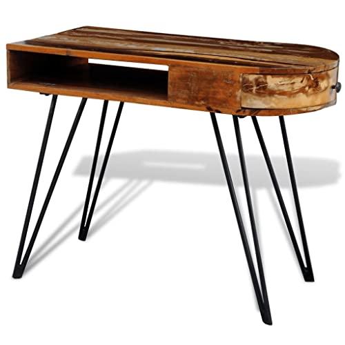【並行輸入品】YUHI HQYD Reclaimed Solid Wood Desk with Iron Pin Legs,Office De_1
