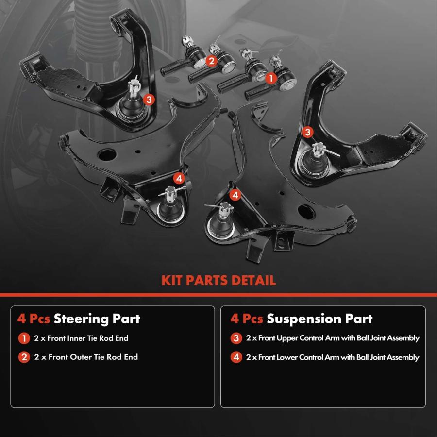 【並行輸入品】A Premium Set of 8, Front Upper Lower Control Arm, Inner Outer Tの画像