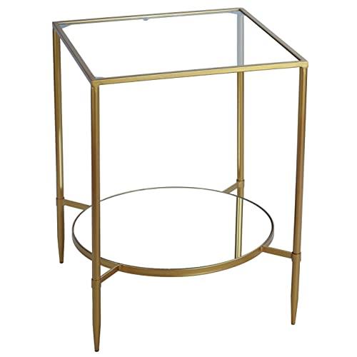 【並行輸入品】Cortesi Home Johan Glass End Table with Mirror Shelf, Gold_1