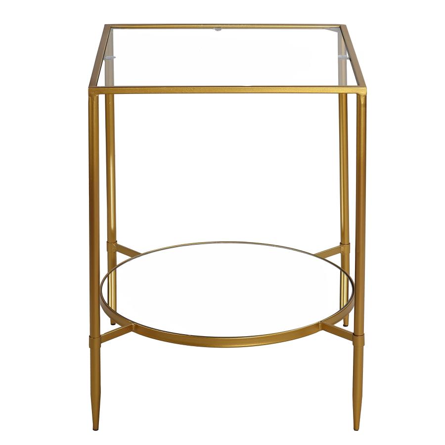 【並行輸入品】Cortesi Home Johan Glass End Table with Mirror Shelf, Gold_3